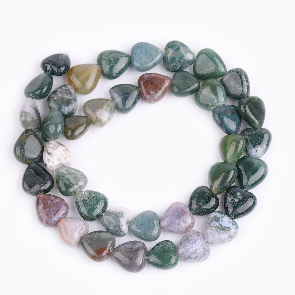 GEM-Inside 10mm Heart Charms Natural Green India Agate Gemstone Stone Beads for Jewelry Making Full 15" Strand Power Energy Healing Chakra Stone Beads