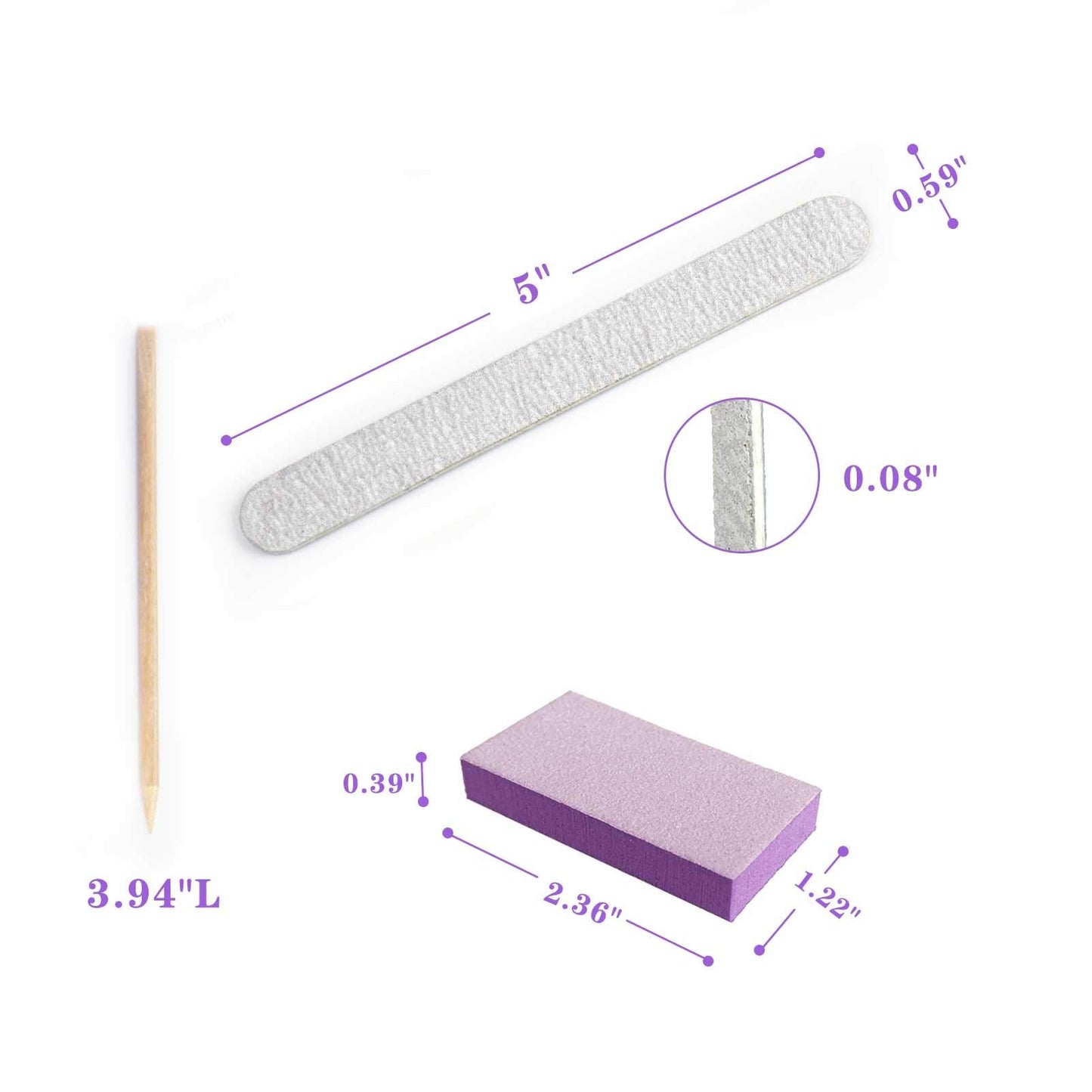 Professional Disposable Manicure Kit Basics 3 Piece Nail Kit, Wood Nail File 100/180 Grit, Mini Buffer 80/100 Grit, Wood Stick, 100 Set
