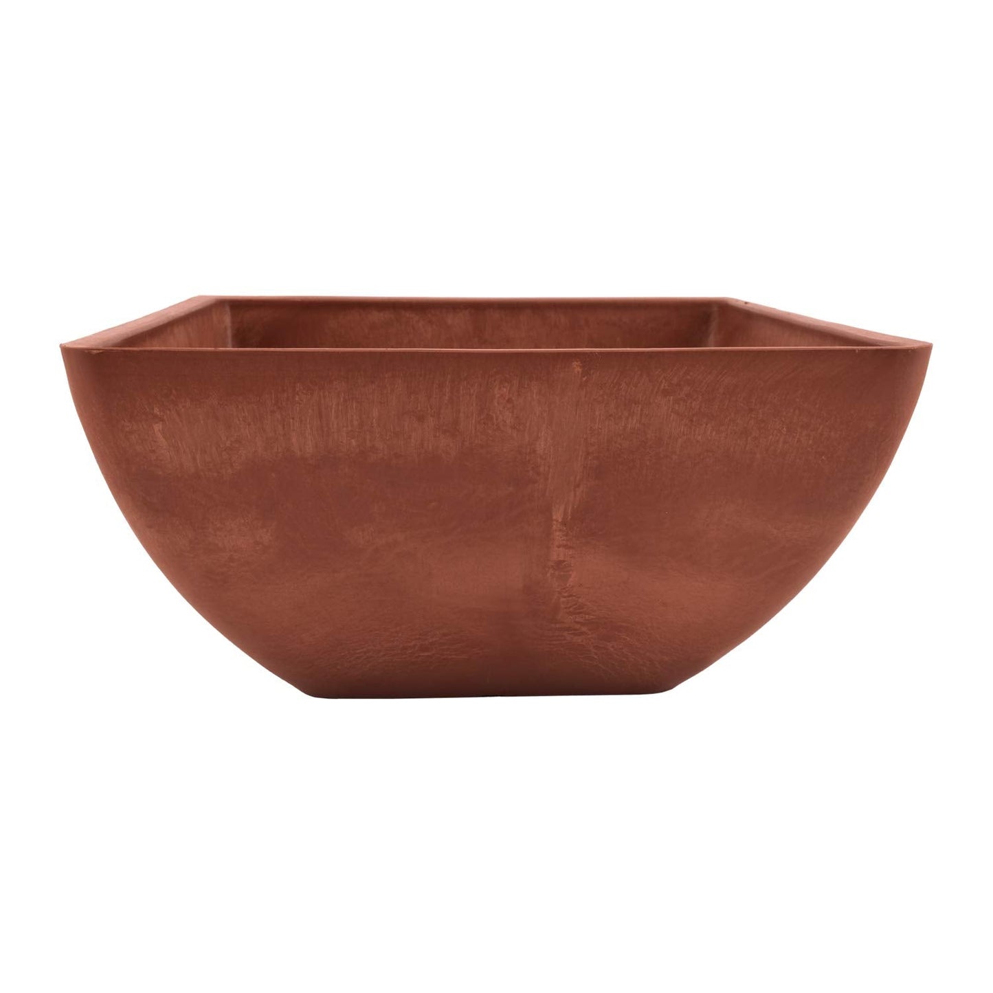 PSW Pot Collection 12x6 inch Plastic/Stone/Wood Composite Square Planter – No Drainage Hole (Drillable), Modern Indoor/Outer Pot for Flowers, Foliage, Succulents, Fairy Gardens Terra Cotta Color