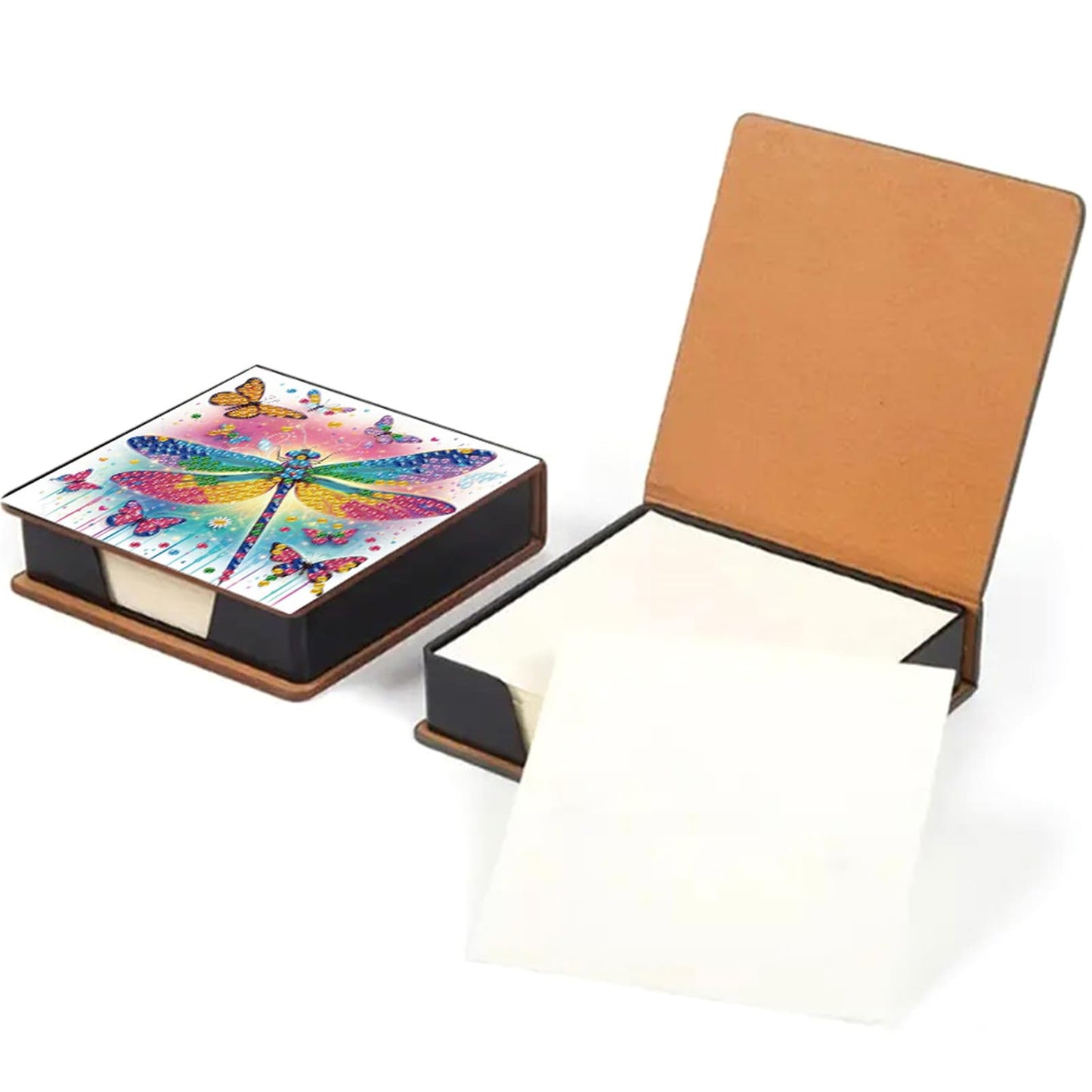 POETRYDRAW 5D DIY Diamond Art Painting Notecard Box Dragonfly– Memo Pad Sticky Note Holder with 160 Sheets, Gem Art Notecard Organizer for Adults