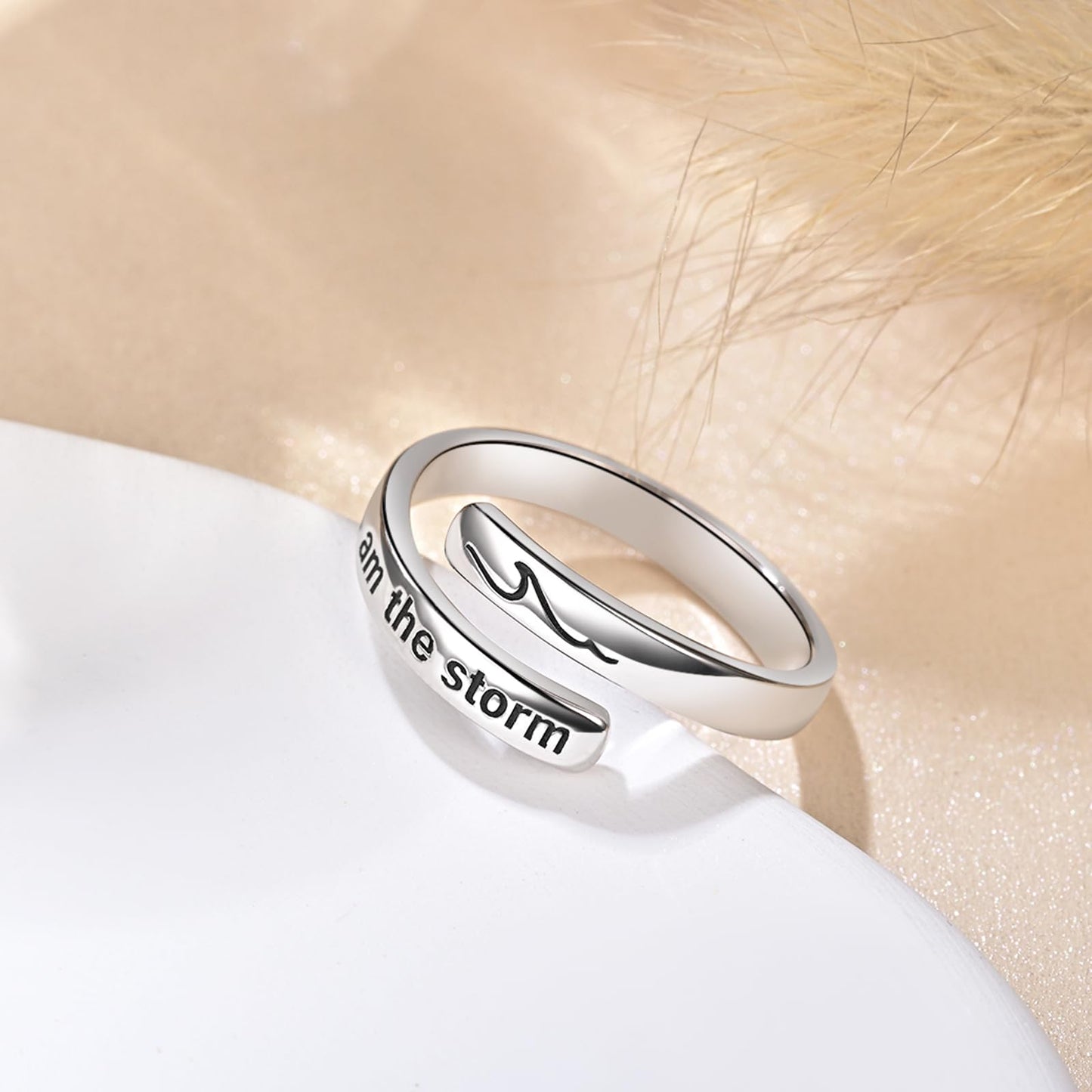 925 Sterling Silver Inspirational Jewelry Adjustable Wrap Open Ring Encouragement Gift for Women(I am the storm 2)