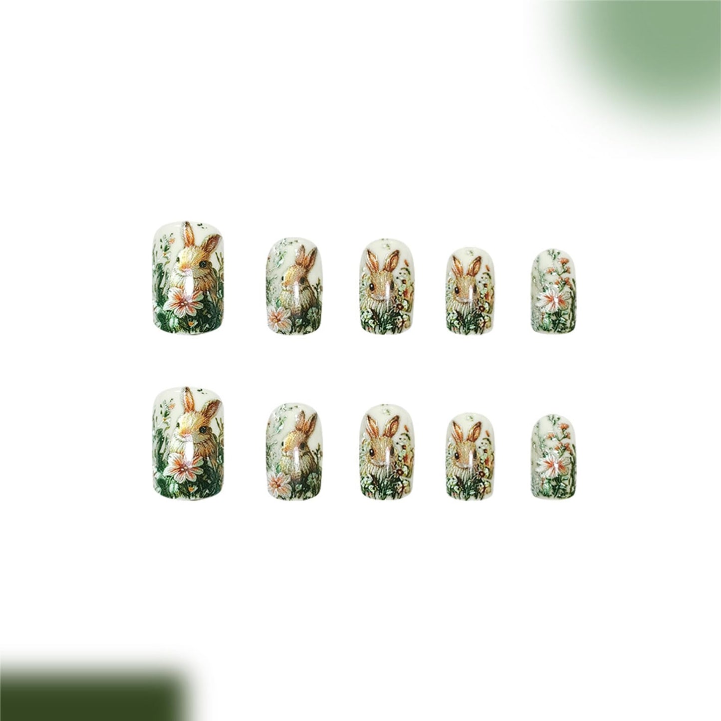 Easter Embossed Press on Nails Medium Square Fake Nails 3D Cute rabbit False Nails Forest Theme Rabbit Acrylic Stick on for Women Girls Easter Manicure Decoration 24Pcs