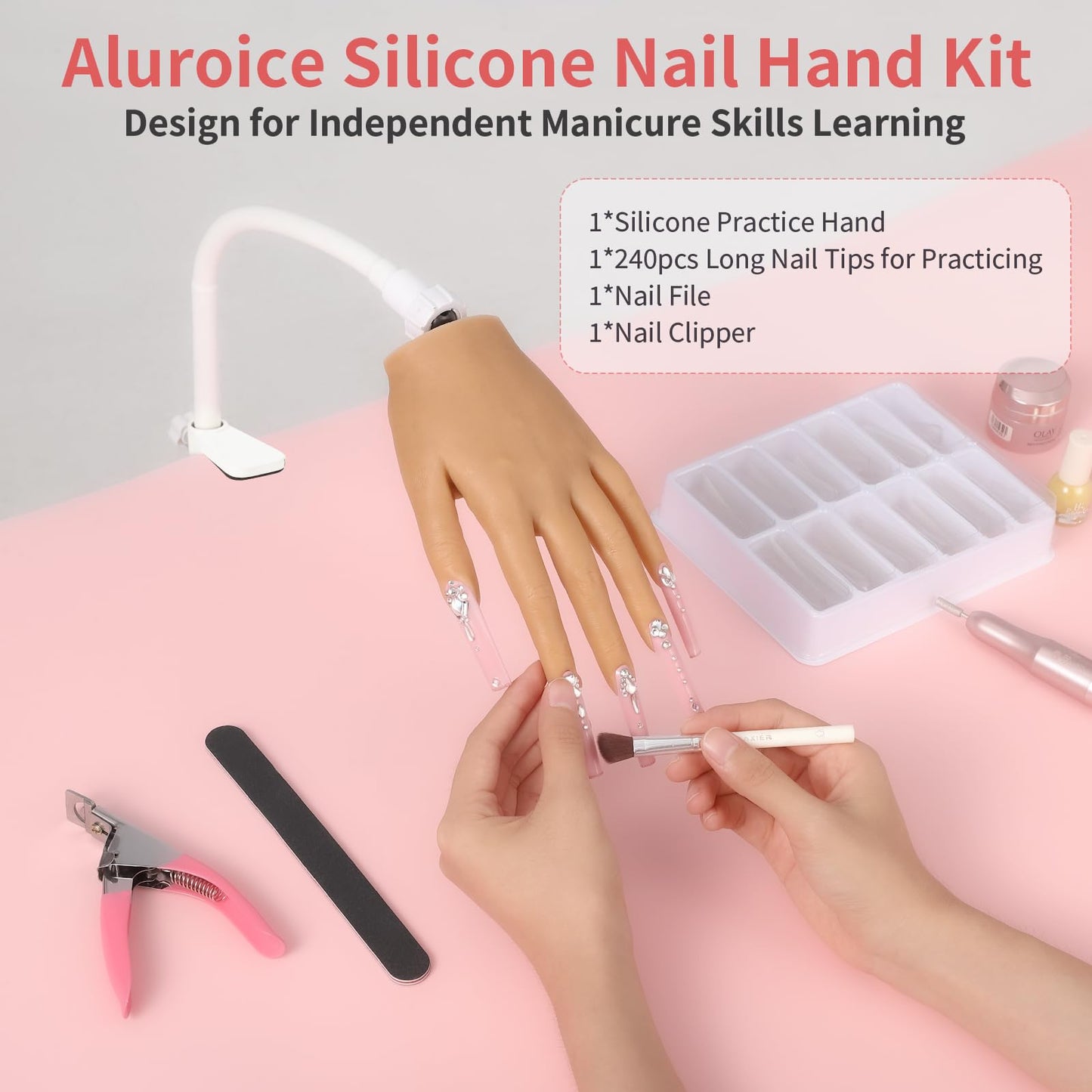 Silicone Practice Hand for Acrylic Nails - Soft Touch Liquid Silicone Hand for Practice - Flexible Realistic Nail Mannequin Hand Practice for Training