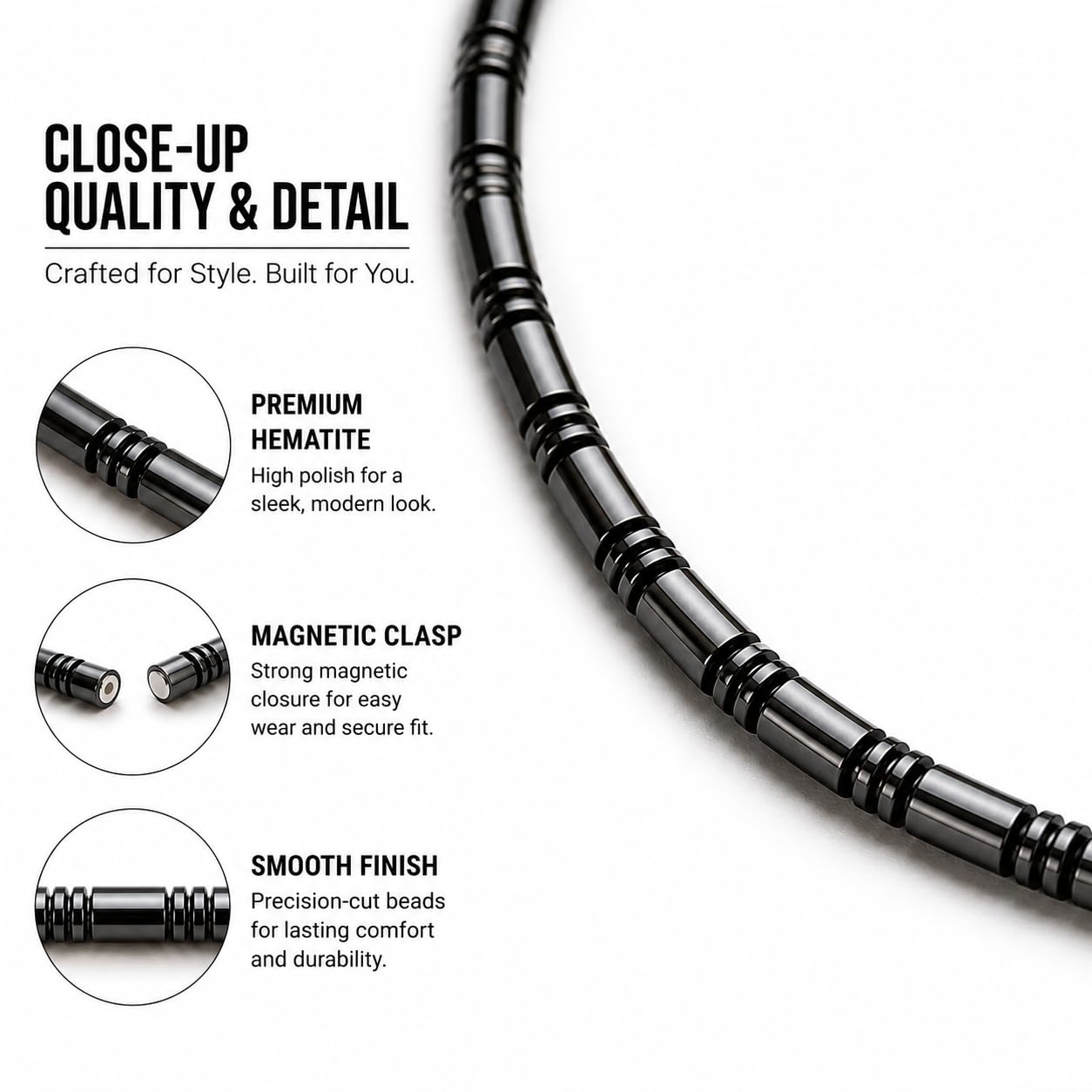 Accents Kingdom Men's Magnetic Hematite Cylindrical Bead Bracelet, 8.5"