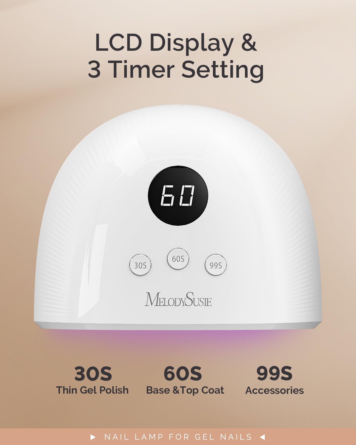 MelodySusie Compact Advanced UV LED Nail Lamp, P-Plus30F Nail Dryer with 3 Timers & Smart Sensor Cures All Gels, Especially Rhinestone Glue, Solid & Liner Gel Polishes for Advanced DIY at Home-White