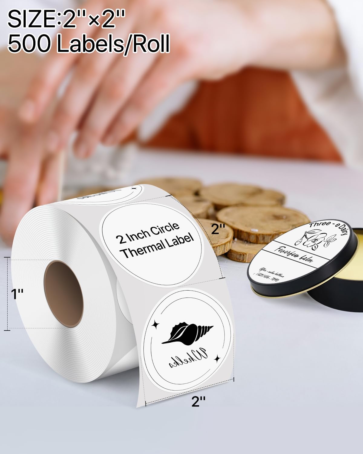 iEager 2 Inch Round Thermal Labels, Circle Thermal Printer Stickers, Durable Circular Label Printer Sticker for Business, Logo, Gift, 500 Labels/Roll, White