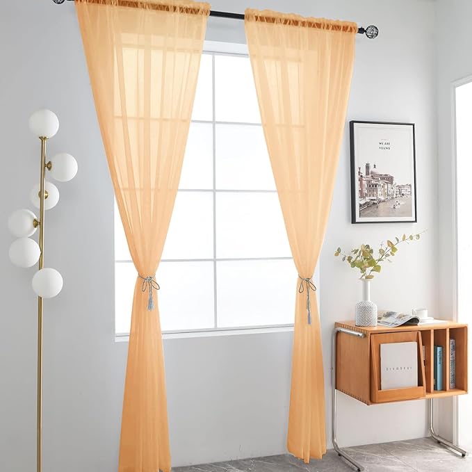SpaceDresser Basic Rod Pocket Sheer Voile Window Curtain Panels White 1 Pair 2 Panels 42 Width 84 Inch Long for Kitchen Bedroom Children Living Room Yard(Beige,42 W x 84 L)