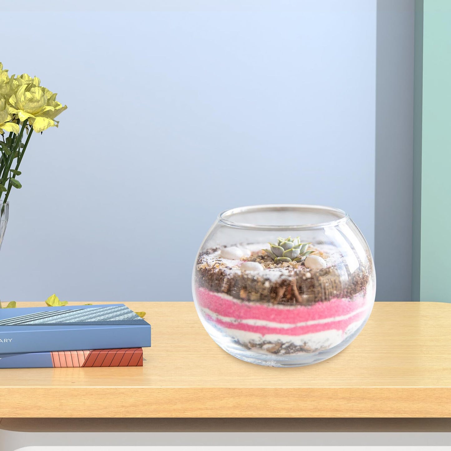 SECFOU 2pcs 15cm Glass Vase Hydroponic Plant Holder Decorative Desktop Flower Pot for Home Office Fish Tank Terrarium Bowl