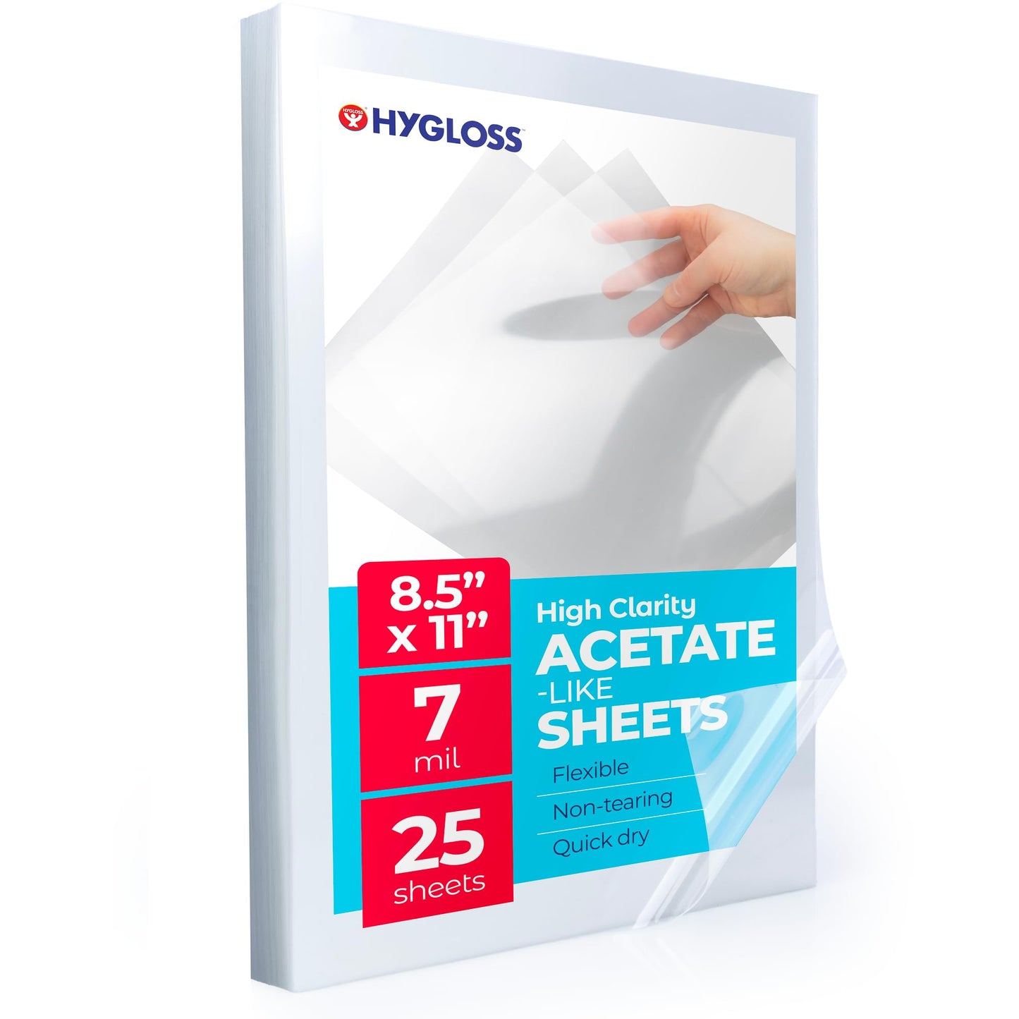 Hygloss 8.5" x 11" Acetate Paper - 7 Mil Clear Acetate Sheets for Crafts Projects, Classroom Stencil Sheets, Overhead Transparency Sheets for Projector, Clear Plastic Sheet (Not for Printers) 25 Pack