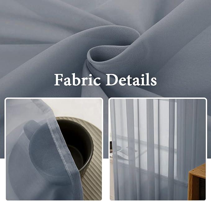 MIULEE 2 Panels Solid Color Sheer Window Curtains Elegant Window Voile Panels/Drapes/Treatment for Bedroom Living Room (54X96 Inches Dark Grey)
