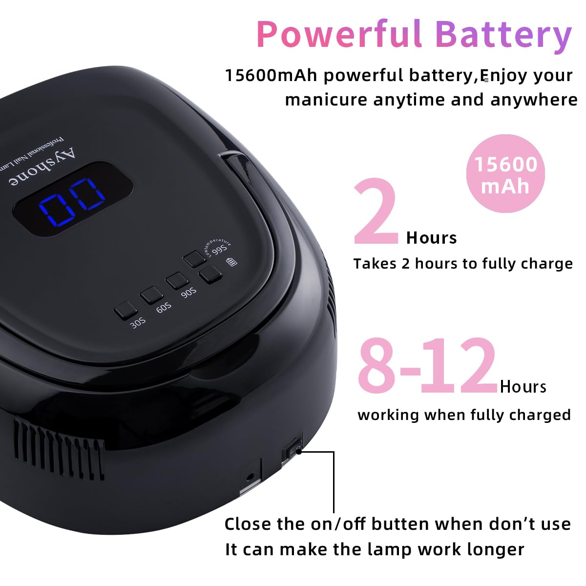 Ayshone Rechargeable LED Gel Nail Lamp, 60W Cordless UV Led Nail Light with Lifting Handle Touch Sensor LCD Screen (Black)