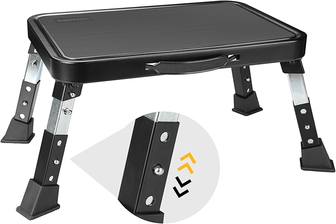 BONTEC Folding Step Stool, 3-Level Adjustable Metal Step Stool with Anti-Slip Pedal and Locking Legs, 330lbs Heavy Duty Folding Foot Stool, Portable Stepping Stool for Kids, Kitchen, Home, Office