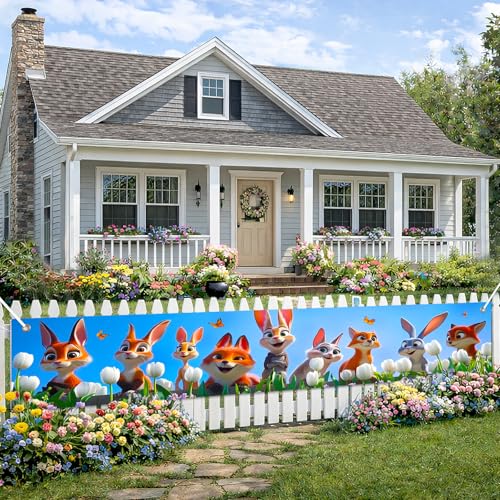 BlissYard Spring Cute Woodland Animals Banner 118x20 Inches Outdoor Garden Yard Decoration Spring Party Decor Front Door Patio Garden Fence Wall Photo Backdrop Spring Outdoor Party Decoration - color: Spring Decorations Banner #002, size: 118x20 Inch