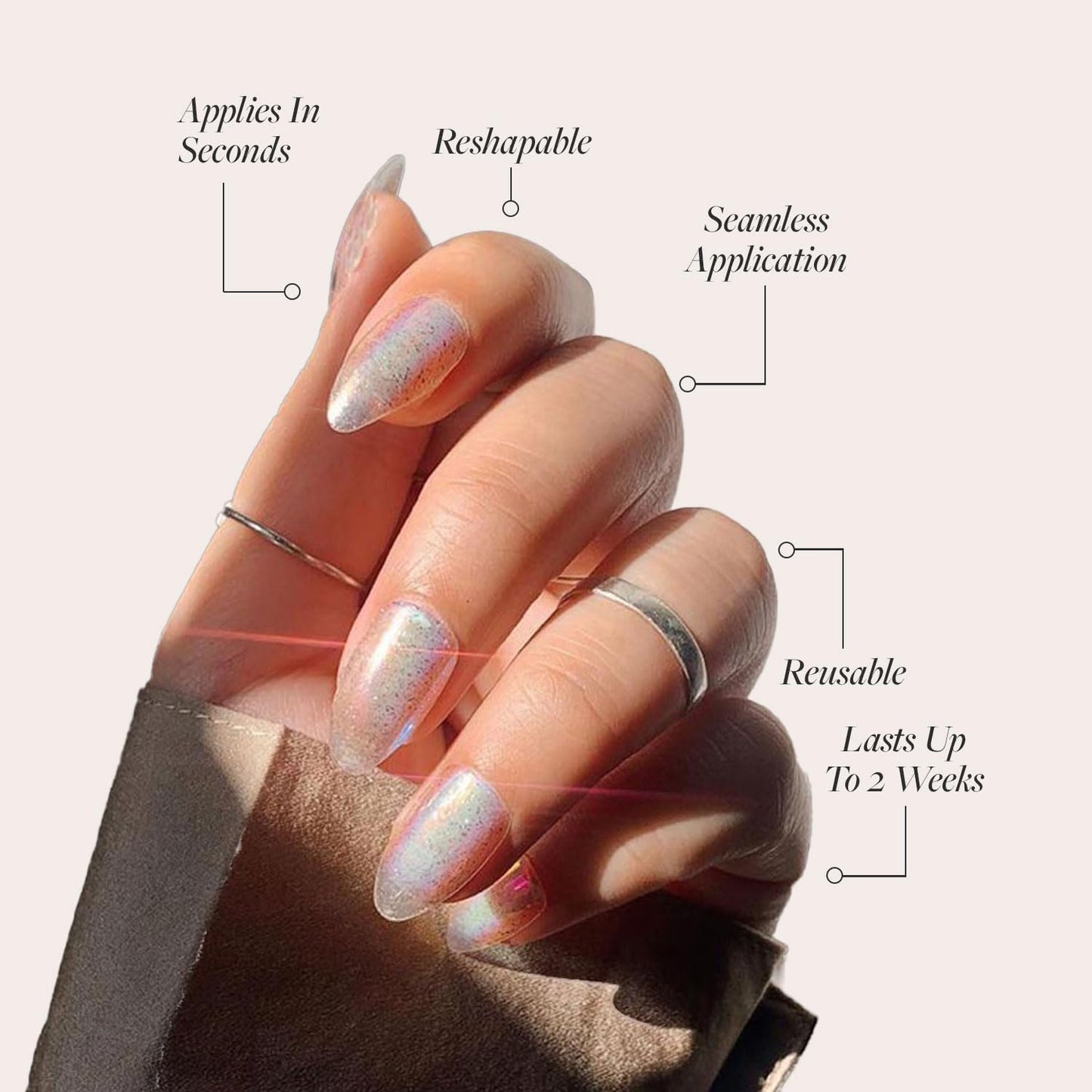 Glamnetic Press-On Nails Bundle - Stardust & Fairy Dust | Short Oval Glossy Light Yellow Fake Nails | Short Oval Beige-Pink False Nails with a Metallic Finish | Reusable, Salon-Quality Nail Kits
