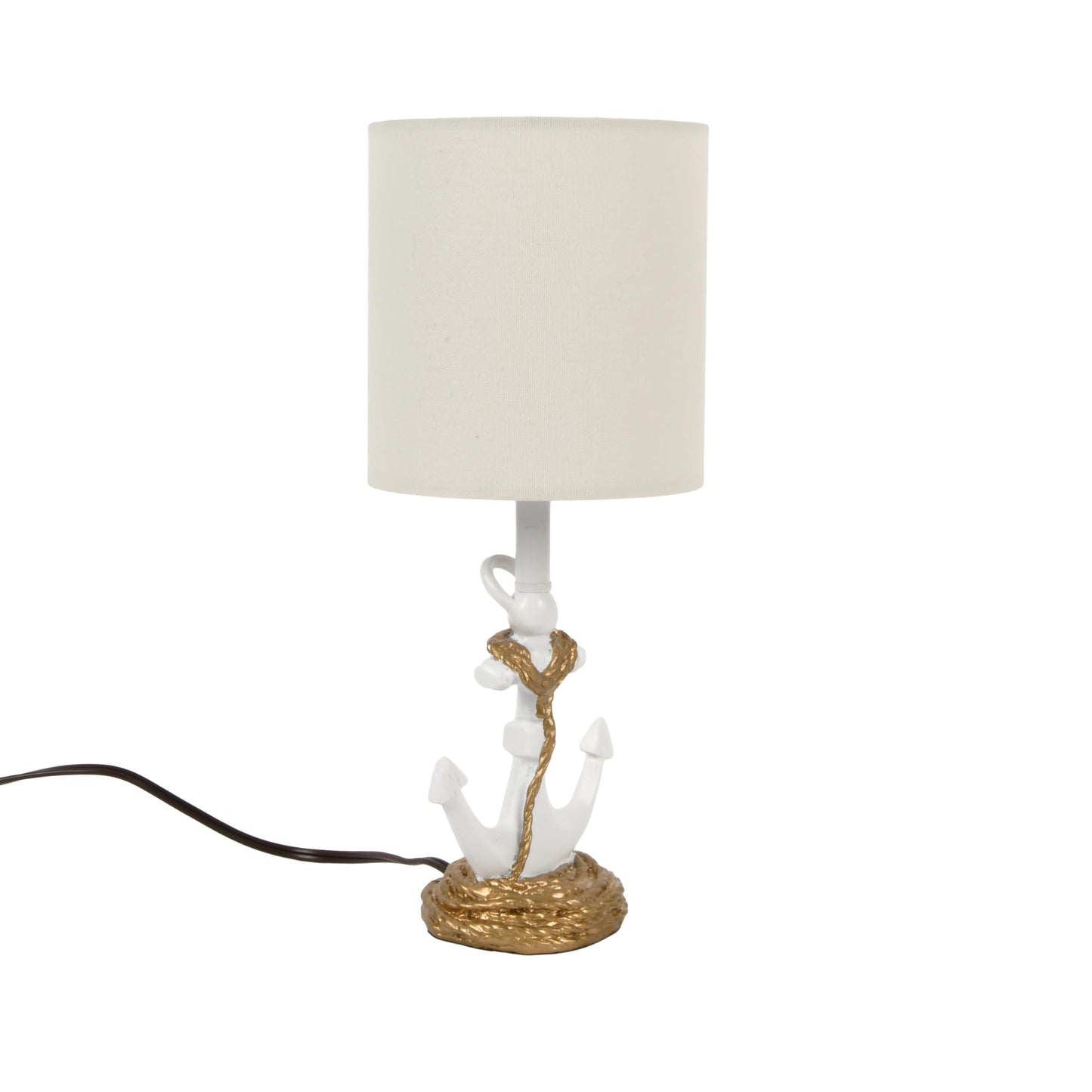 Decor Therapy Anchor Resin Accent Lamp, Easy on/Off Push-Through Light Switch, Coastal Style, Energy Efficient, 40W, White - (8" D x 8" W x 16" H)