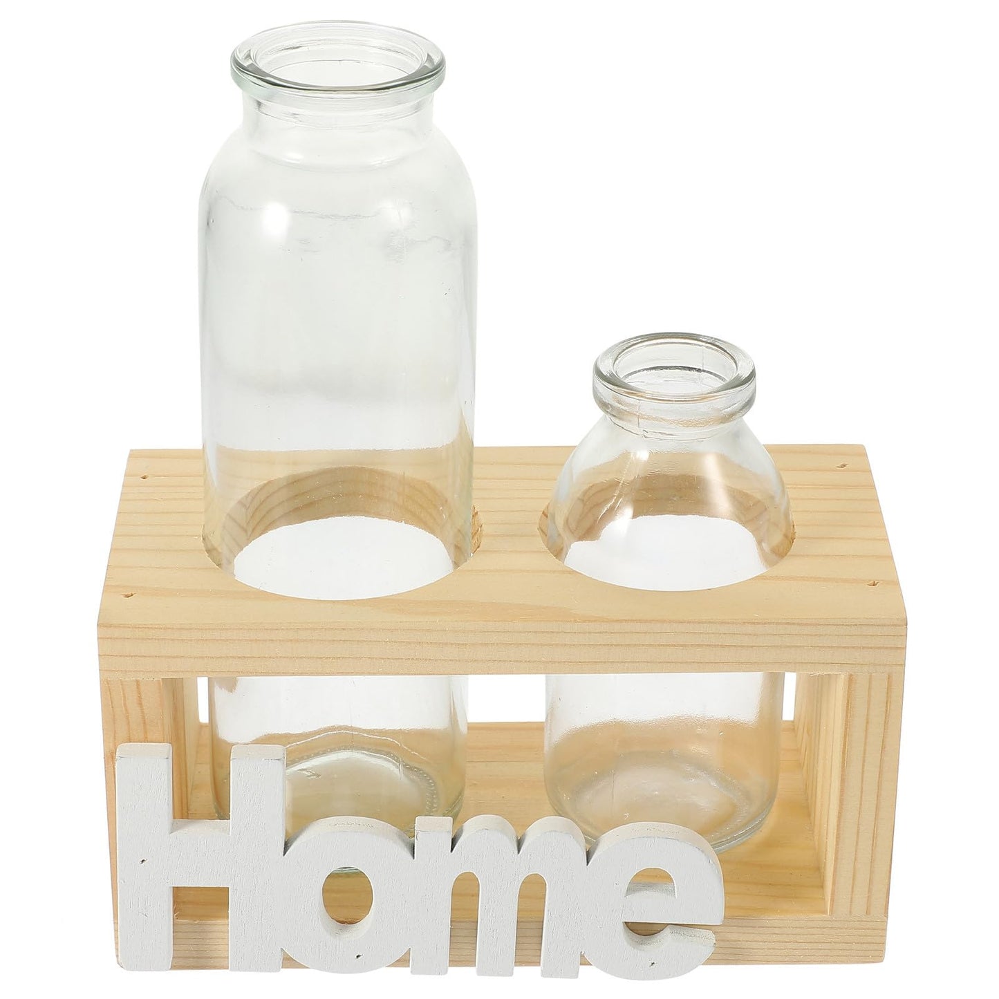 MAGICLULU Glass Vase for Indoor Plants and Hydroponic Garden, Nordic Style Bulb Planter with Natural Wood Frame, Desktop Terrarium Container Set of 2 for Home Décor and Plant Propagation