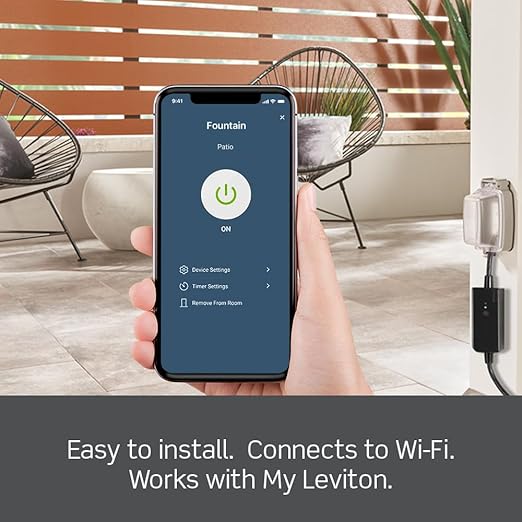 Leviton Decora Smart Wi-Fi Outdoor Plug, Works with Matter, My Leviton, Alexa, Google Assistant, Apple Home/Siri & Wire-Free Anywhere Switch Companion, Weather-Resistant, D215O-1RE, Black