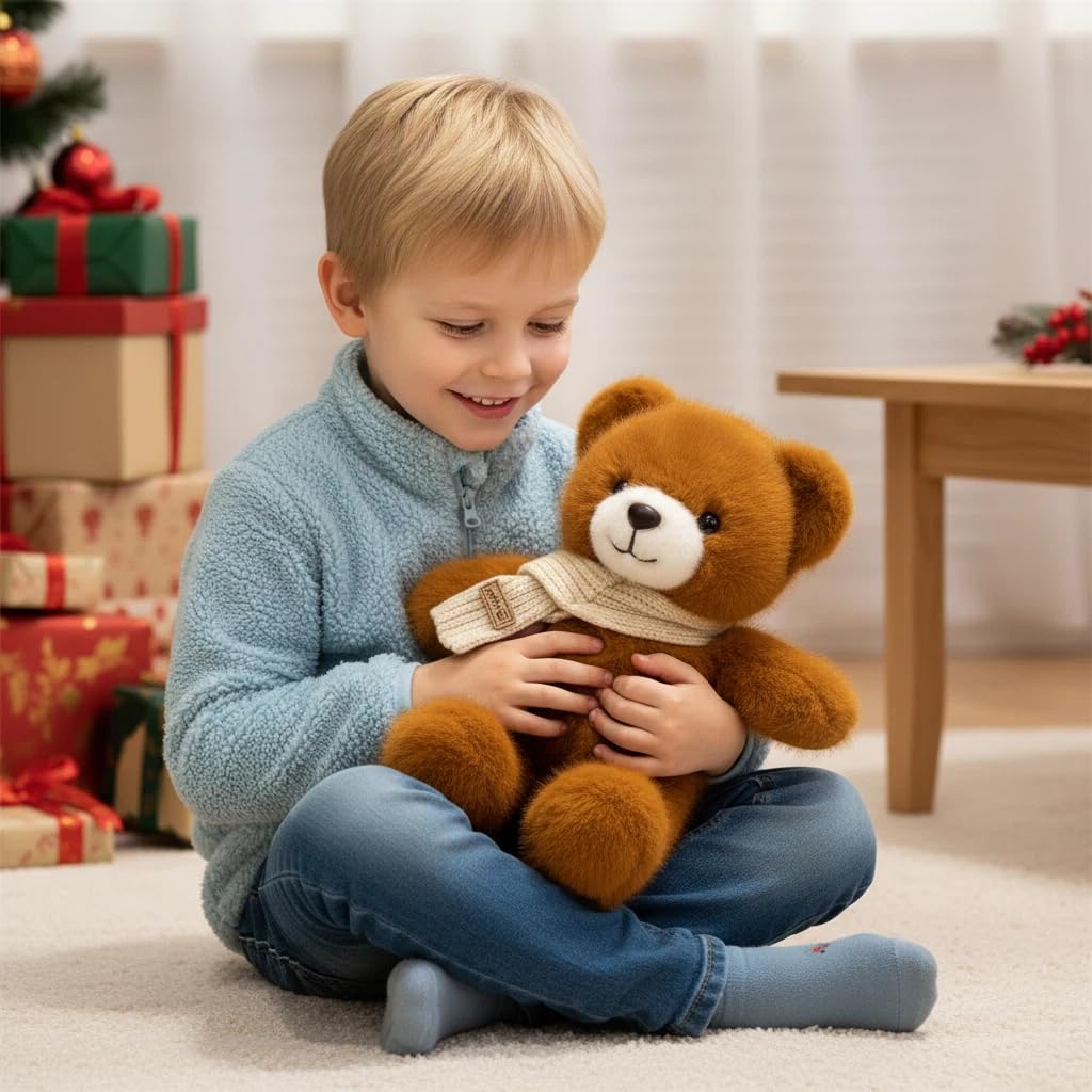 HOKESS Teddy Bear Stuffed Animals with Scarf,Soft Cuddly Plush Toy Doll Gift for Girls Boys Kids,12 Inch (Brown)