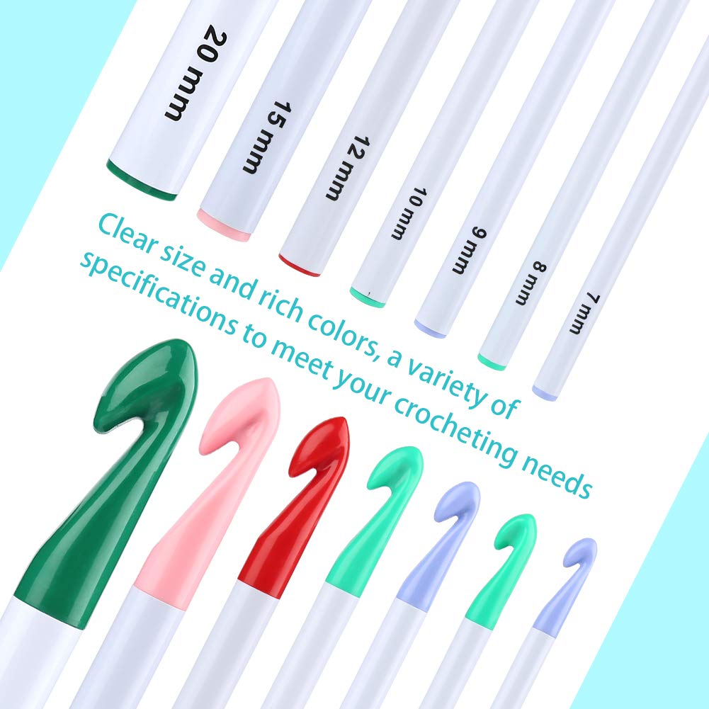 7 Sizes Crochet Hooks Set (7mm-20mm) with 9 Pcs Large-Eye Blunt Needles, Huge Plastic Crochet Hook Crochet, Adjustable Knitting Loop, Extra Large Crochet Hook for Yarn Weaving Craft Tools