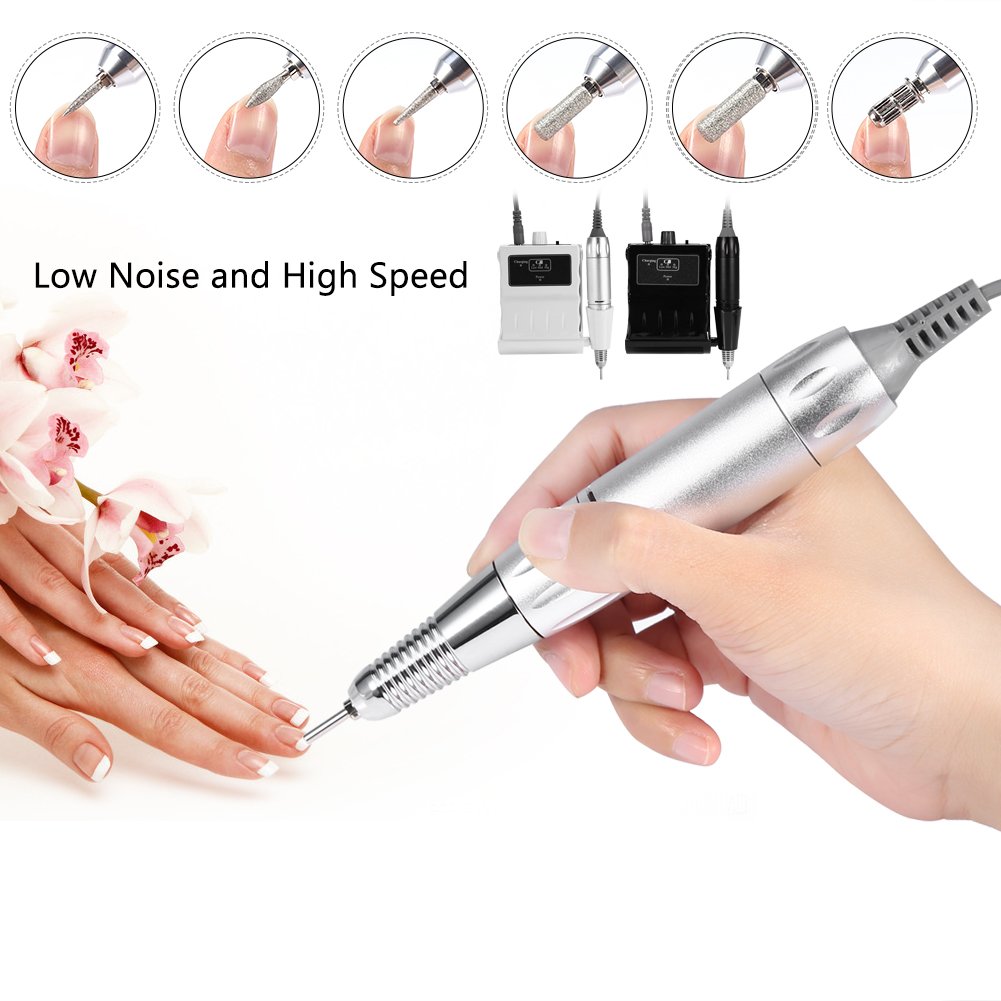 30000 RPM Nail File Drill Machine, Portable Nail Drill E File Machine for Acrylic Nails Rechargeable Polishing Buffer Smooth Nails Device Tool Set Nail Filer for Home Salon Manicure Tools (White)