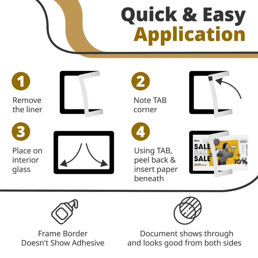 Fodeez Letter-Size 8.5 x 11 Adhesive Interior for Exterior Viewing Frames - Reusable Sticker Holder Display for Windows & Doors, Paper Holder, Dry Erase, Non Acylic & Non Magnetic - Black, Pack of 5