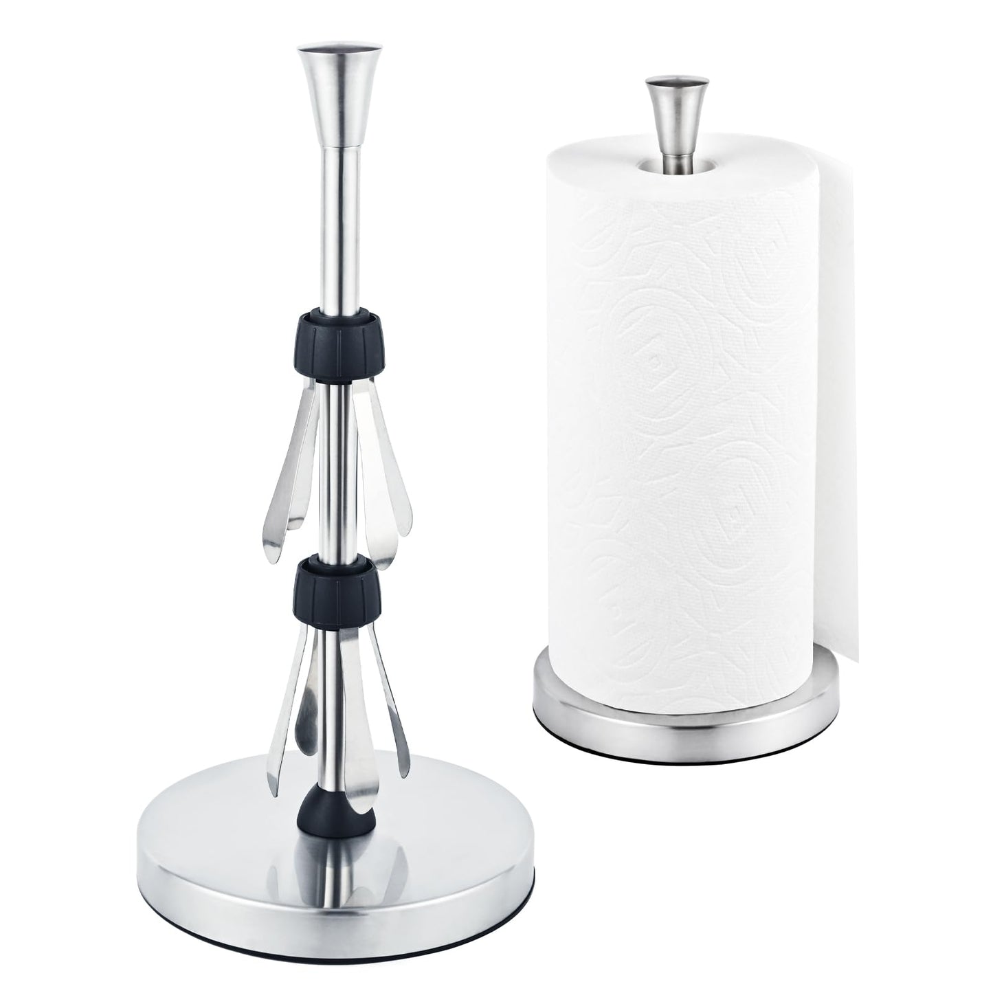 Paper Towel Holder Countertop with Suction Cups - Heavy Duty (2.9 lbs) Stainless Steel Paper Towel Dispenser, One-Hand Tear for Kitchen, Fits Standard & Mega Rolls