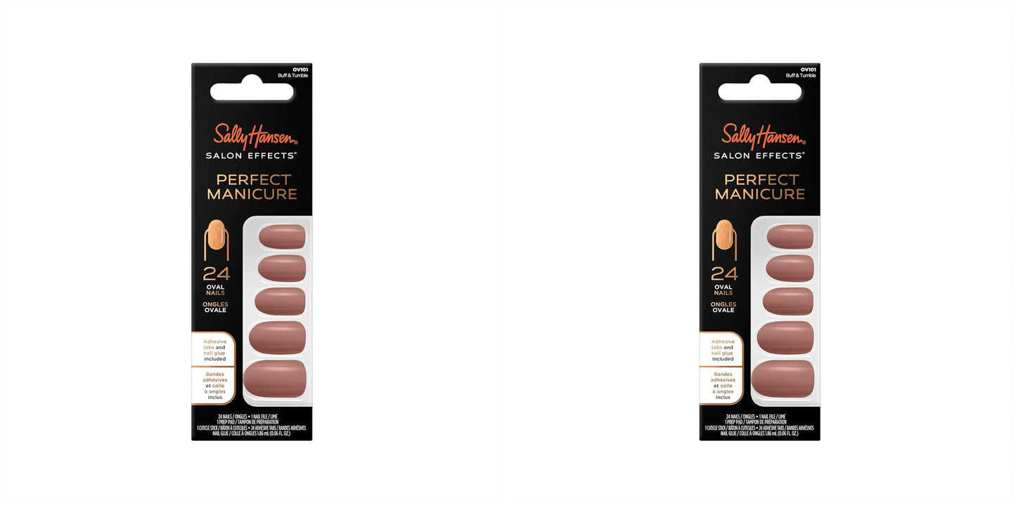Sally Hansen Salon Effects® Perfect Manicure, Buff & Tumble, Press On Nails, Oval Shaped, Non-Damaging Adhesive Tabs, File, and Alcohol Pad Included (Pack of 2)