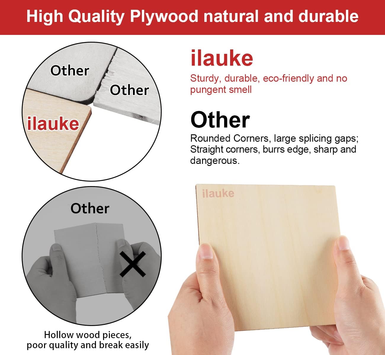 ilauke Wooden Squares for Crafts, 50Pcs Wood Squares 5x5 Inch, Unfinished Poplar Wood Sheets 3mm, 5"x5" Blank Wood Pieces for Crafts, Laser Engraving, Coasters, DIY Projects, Wedding Decor, Home Decor