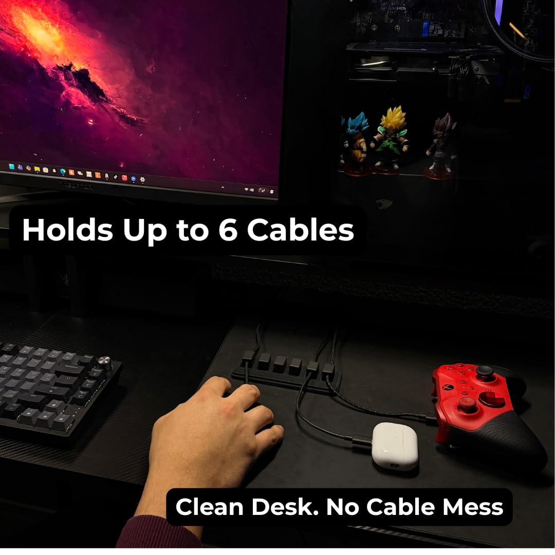 Magnetic Cable Organizer Kit (17-Piece) – Desk Cable Management Set with Magnetic Base & Adhesive Clips – Holds 6 Cables – Reusable Cable Ties for Office, Home & Gaming Setup