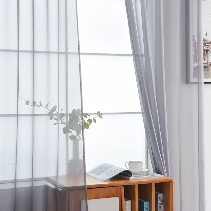 SpaceDresser Grey Sheer Curtains 4 Panels Rod Pocket Semi-Sheer Curtain 54 Inches Long Light Filtering Voile Window Drapes for Bedroom Living Room Kitchen, Each 52W x54L