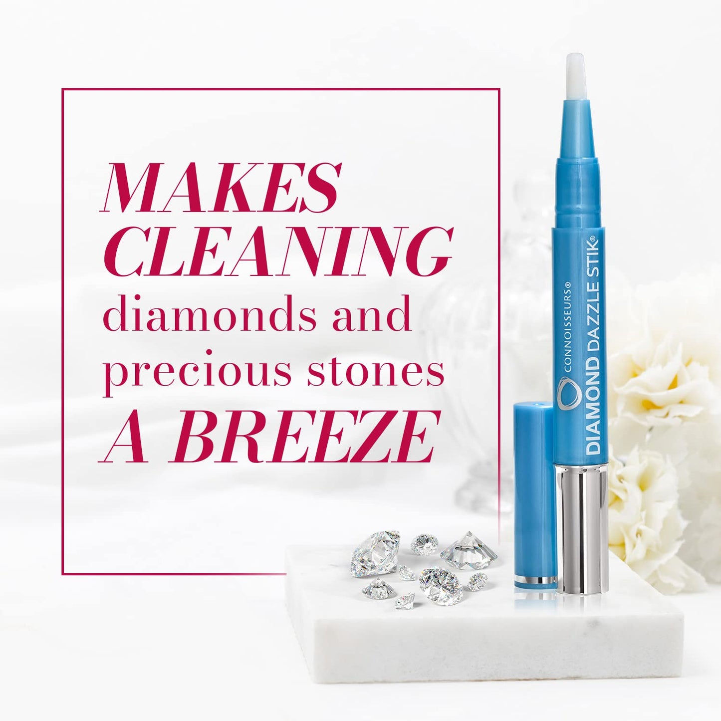 CONNOISSEURS Diamond Dazzle Stik for Rings, Earrings, and Bracelets - Portable Jewelry Cleaner Solution Pen - Reduces Scratches and Removes Dirt
