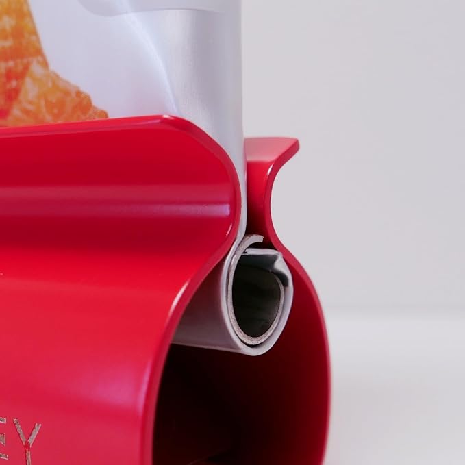 XYKEEY Toothpaste Tube Squeezer - Set of 2 Toothpaste Squeezer Rollers, Metal Toothpaste Tube Wringer Seat Holder Stand (Red)