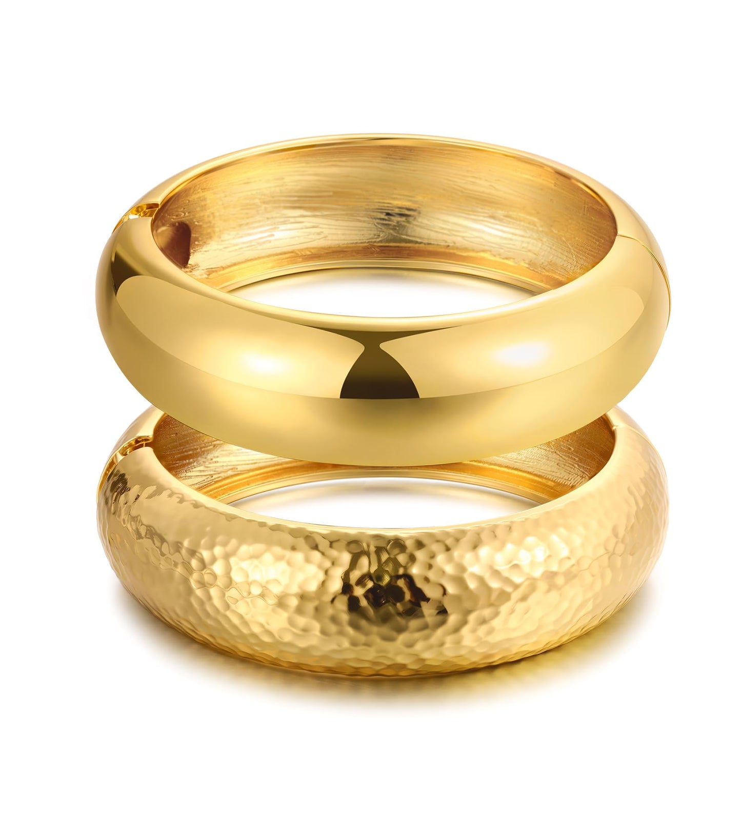 Chunky Gold Bangle Bracelets for Women, Dainty 14k Gold Plated Big Stackable Bangles Set, Trendy Statement Cuff Bracelet Stack Fashion Jewelry Gifts (2 Chunky bangles)
