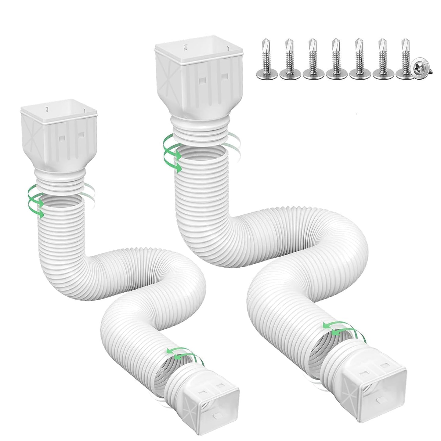 2 Pack Flexible Rain Gutter Downspout Extensions,Drain Downspout Extender,Gutter Extension Flexible,Down Spout Drain Extension Pipes,Extendable from 21 to 60 Inches (White)