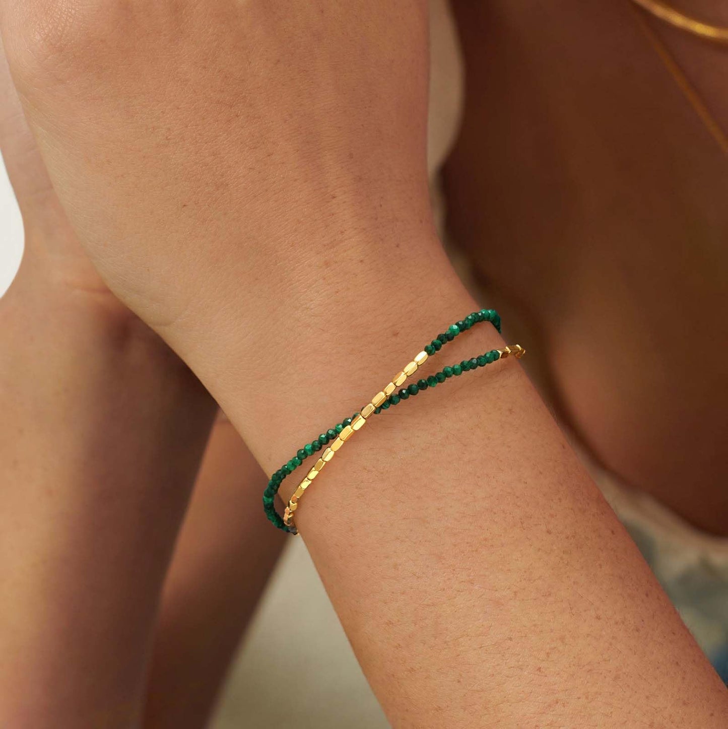 MEVECCO Bead Bracelet for Women 18K Gold Plated Layered Hematite Malachite Stone Mixed Bracelets Handmade Gold Custom Beaded Charm Chain Bracelet Stack Jewelry Gifts