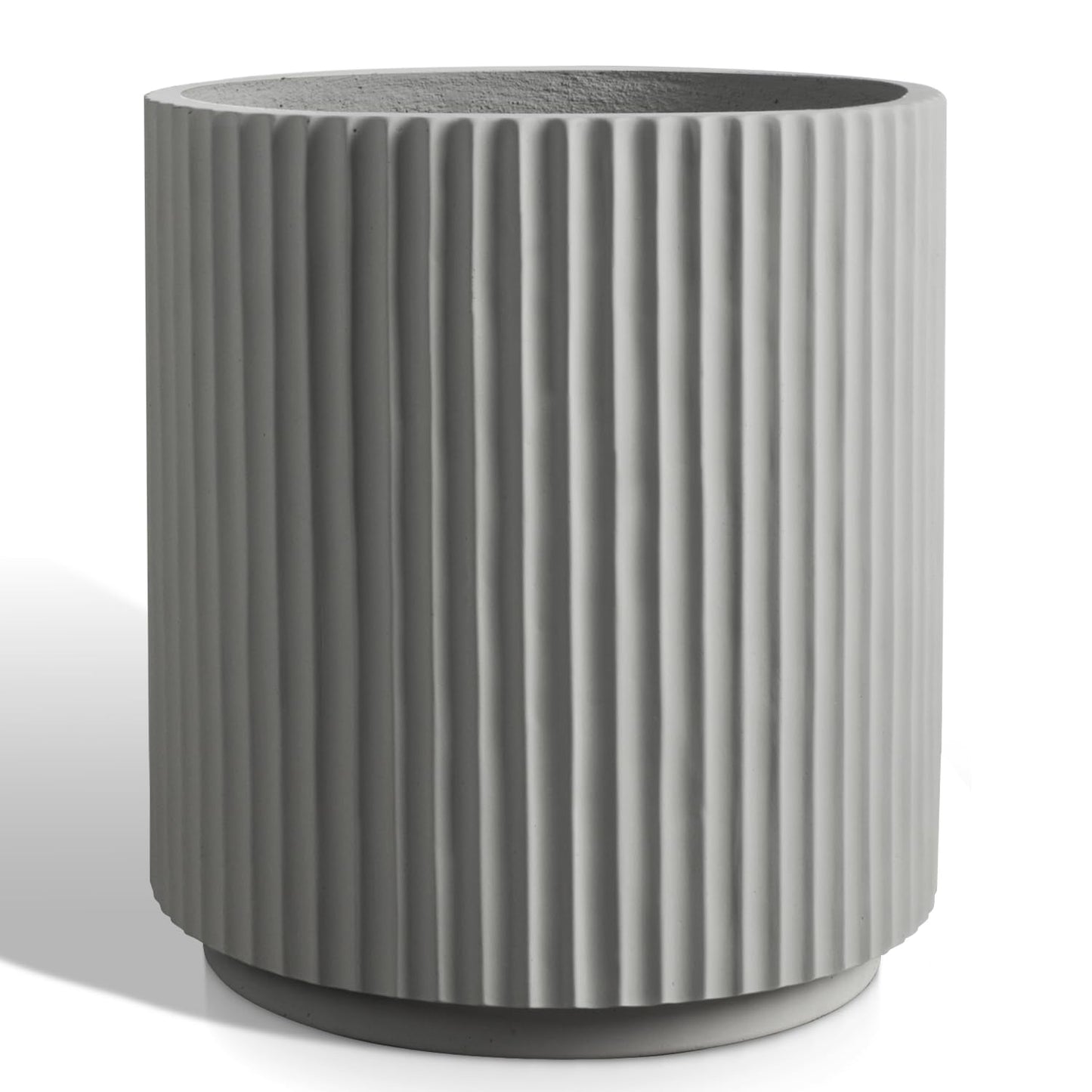 Heyzier Round Concrete Planter Outdoor Indoor, Large Cement Plant Pots for Flowers (Vertical Gray, 12 inch)