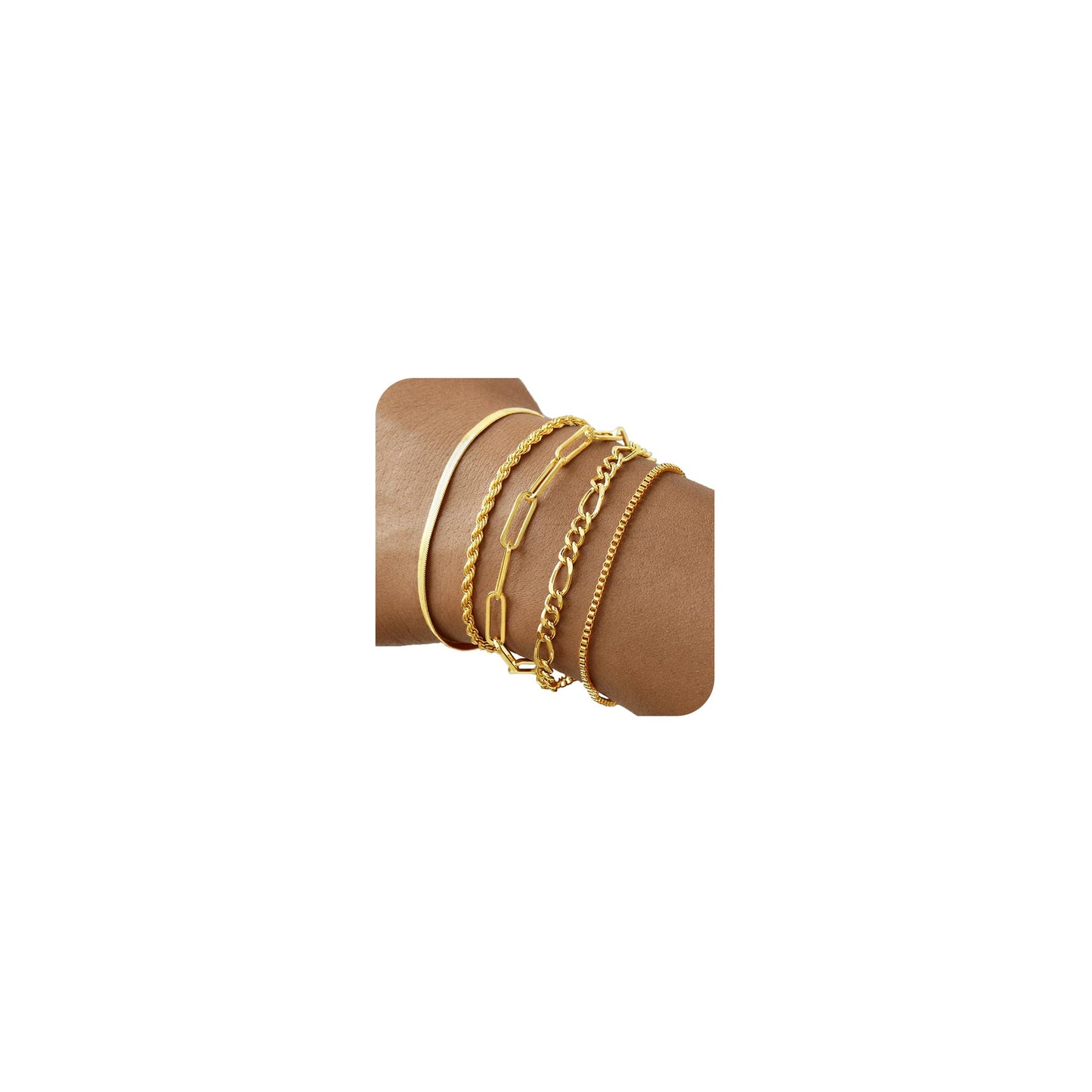 Striviio Gold Bracelets for Women, 14K Gold Plated Stackable Bracelet Stack Set Adjustable Charm Paperclip Chain Snake Link Layered Waterproof Jewelry Sets Gifts