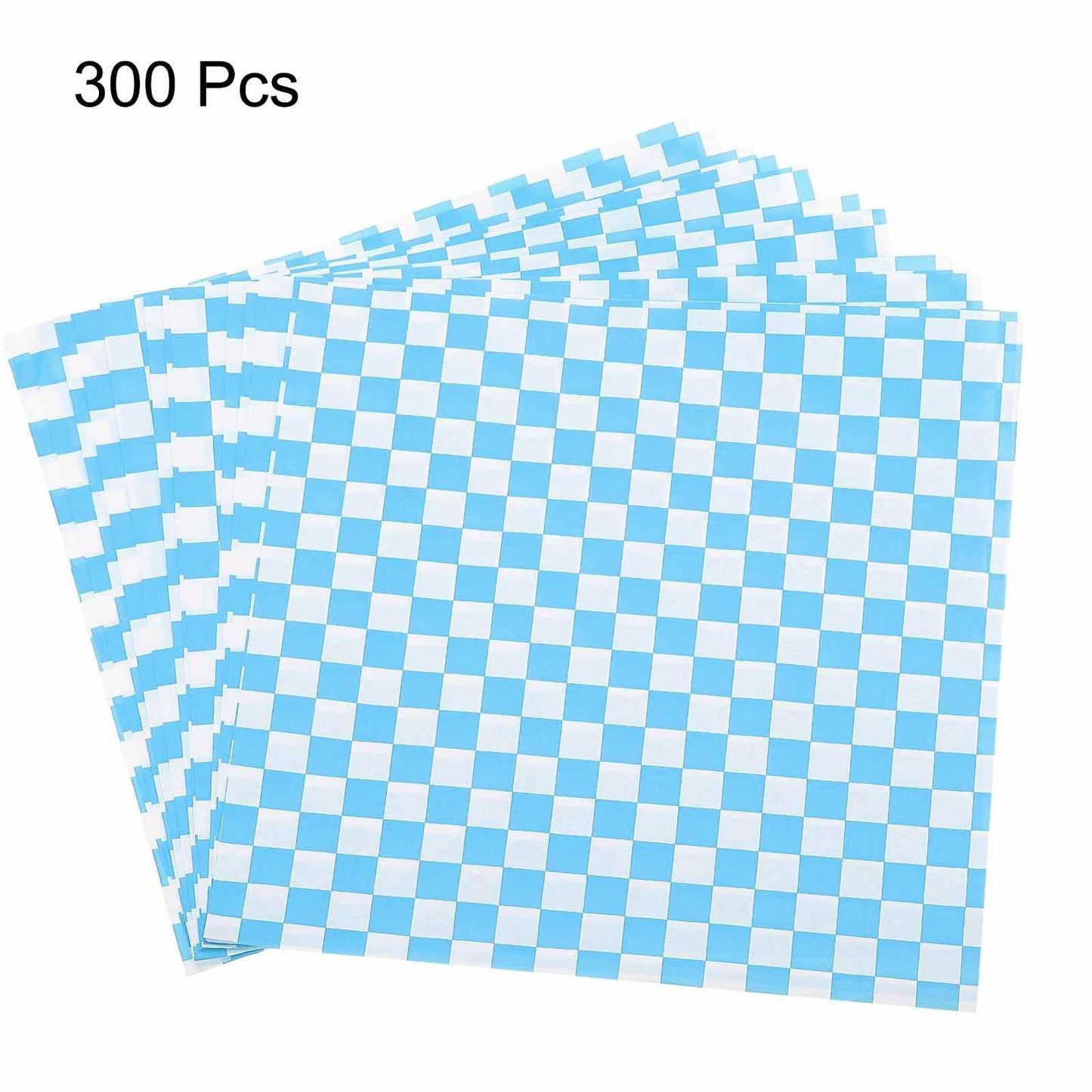 HARFINGTON 300pcs Square Checkered Pattern Wax Paper Sheets 10" x 10" Oil-absorbing Dry Food Wrapping Paper for Sandwich Baking Liners Picnic Basket Bread Hamburger Wrap, Blue