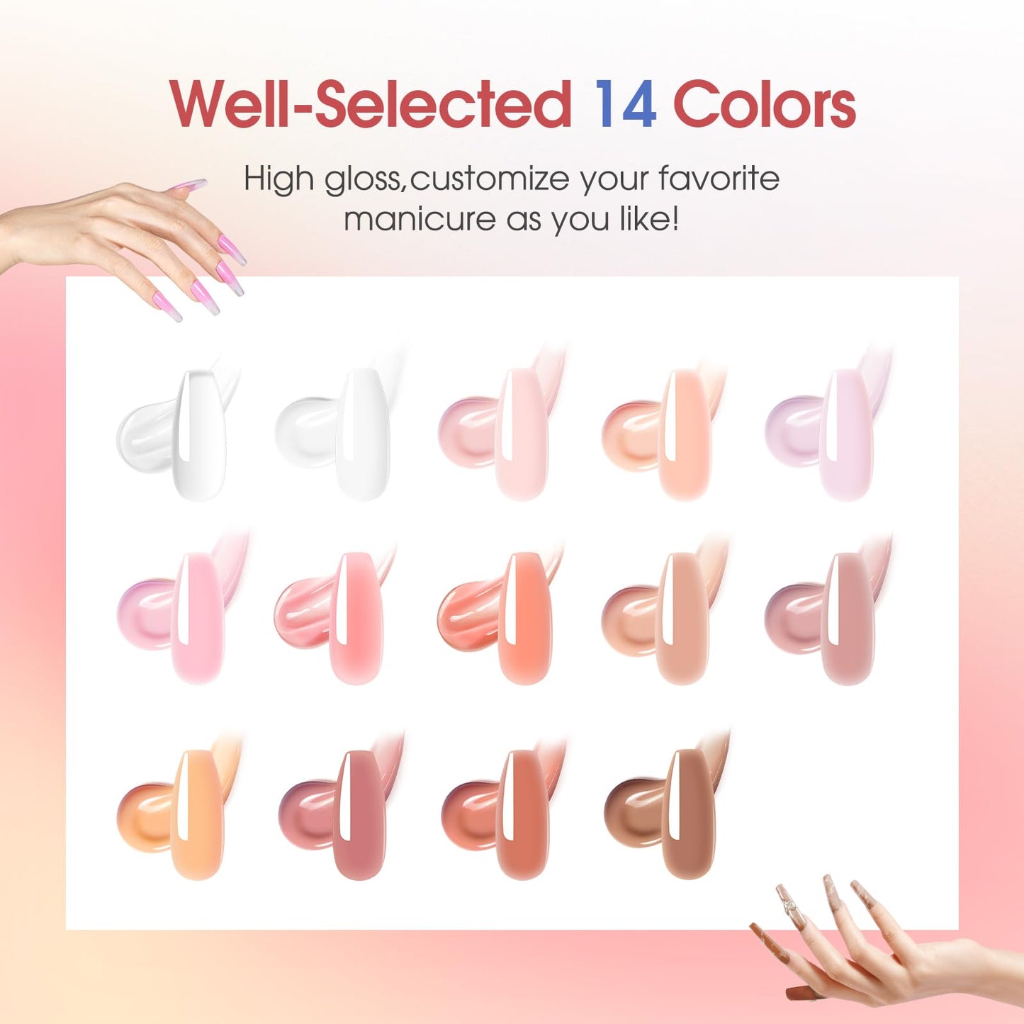 Poly Nail Gel Starter Kit with Drill -14 Colors + 75 Nails Art Accessories Kits, ROSALIND Nue Clear Poly Extension Gel with Big UV Light 48W and Electric Nail Drill Starter Kit with Everything