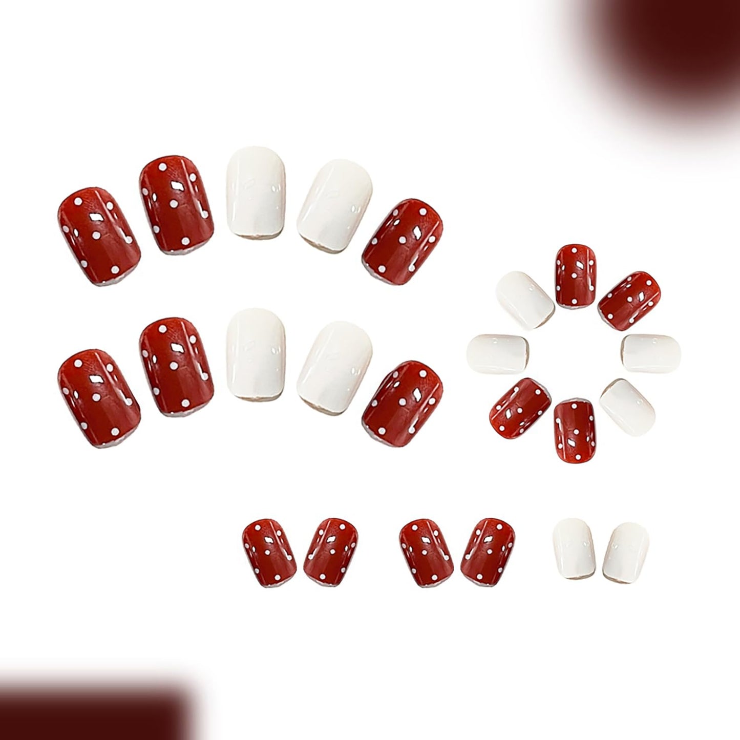 Press on Nails Short Square MABKJLF Fake Nails False Nails with White Polka Dots Designs Glossy Glue on Nail Reusable Full Cover Acrylic Nails for Women Girls 24Pcs