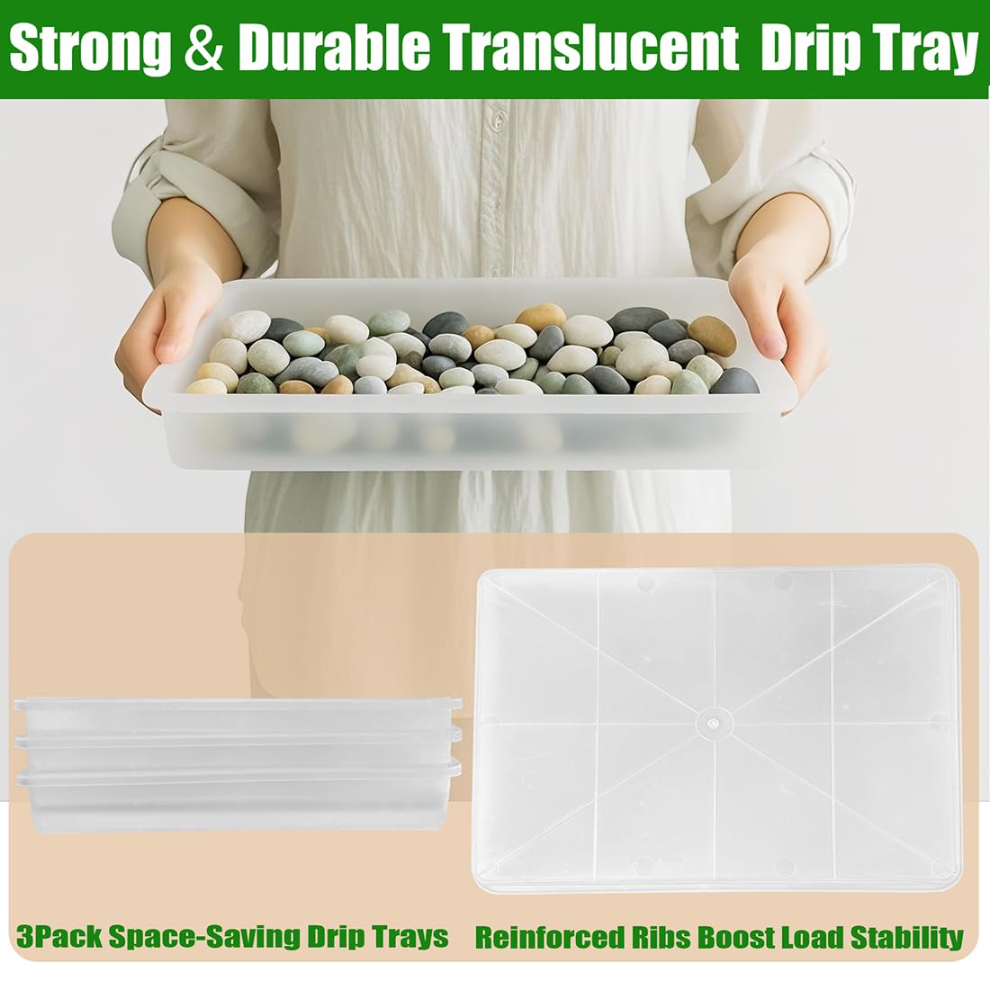 MUZHI 3 Pack Plastic Bonsai Humidity Trays, Rectangle Plant Growing Saucer Water Catcher Drip Tray, Seed Starter Drainage Tray Transparent (11.5x8.3 Inch)