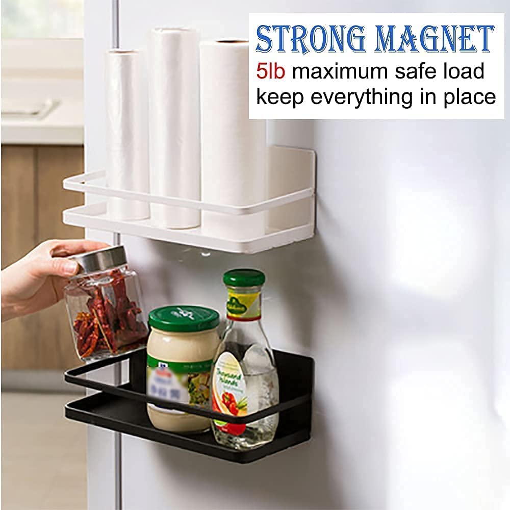 ELESEI Magnetic Spice Rack Refrigerator Side Magnetic Spice Rack Kitchen Magnetic Shelf Magnetic Fridge Shelf Perfect Space Saver for Kitchen/Apartment 2 Pack (White)