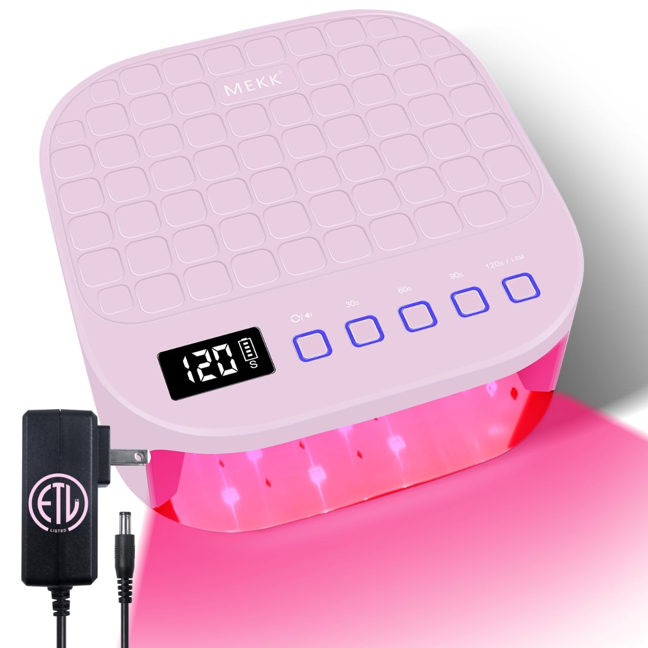 MEKK Cordless UV LED Nail Lamp, 54W UV Light for Gel Nails with Hand-Friendly Red Light, Auto Sensor Professional Flash Cure Lamp with Rotatable LCD Display for Salon and Home, Checkered Design, Pink