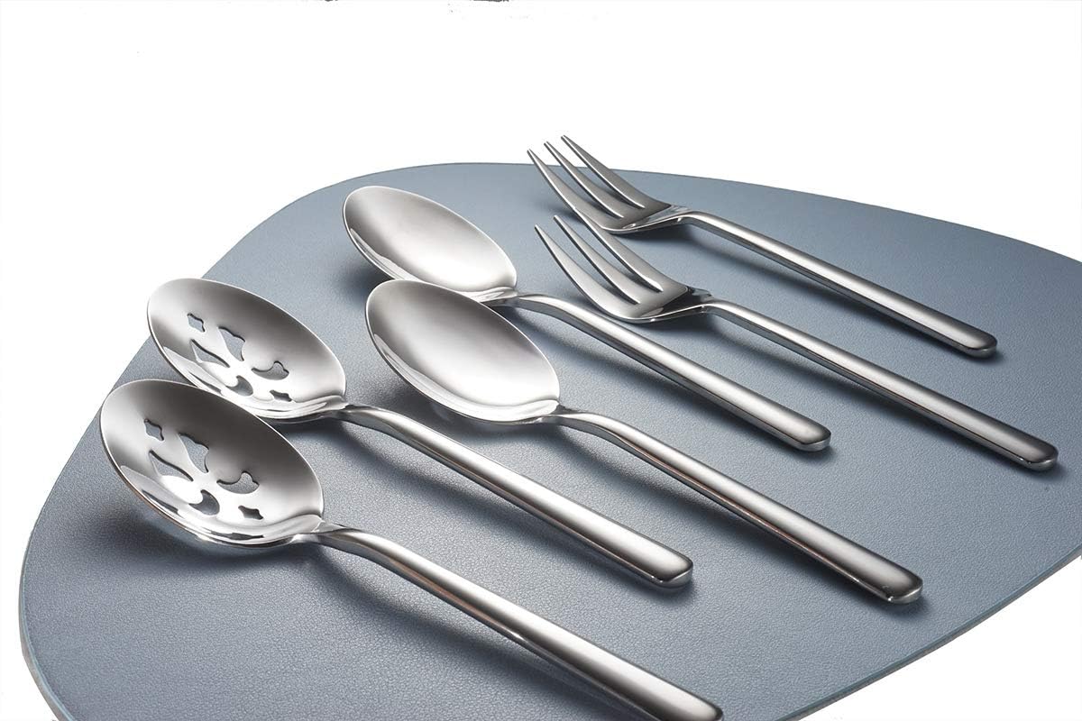 Serving Spoon x 2,Slotted Serving Spoon x 2,Serving Forks x 2,RTT 9 Inch Stainless Steel Catering Serving Utensils for Party Buffet Dinner Banquet Kitchen Basics (Silver Mirror Finish)