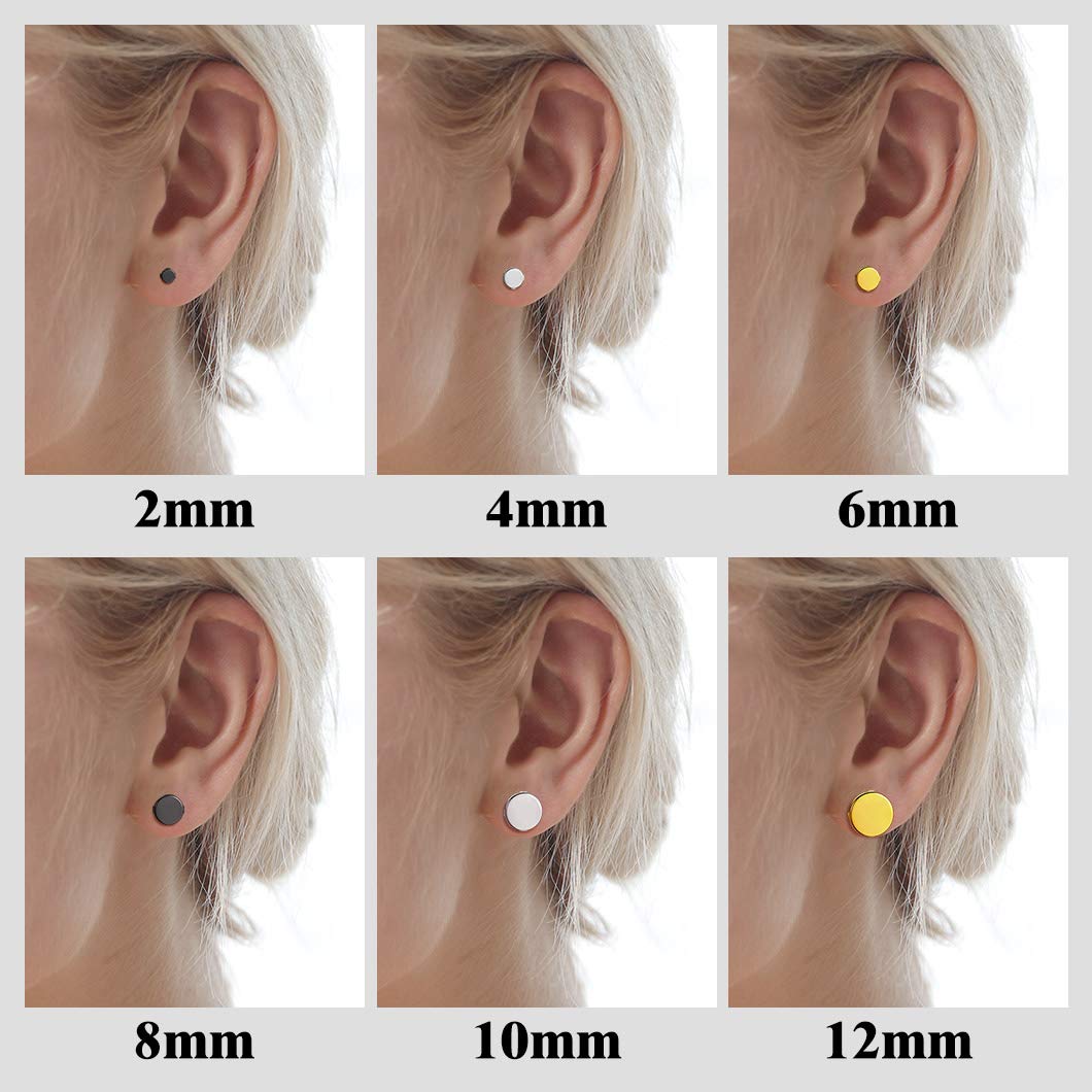 Mens Womens Round Stud Earrings Set 6 Pairs Stainless Steel Ear Piercing Hip Hop Style Earring Jewelry