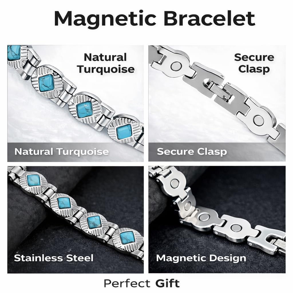 38 Elegant Stainless Steel Blue zircon Magnetic Bracelet for Women Magnetic Functions with Free Link Removal Tool Mother's gift (Silver With Blue Ziron)