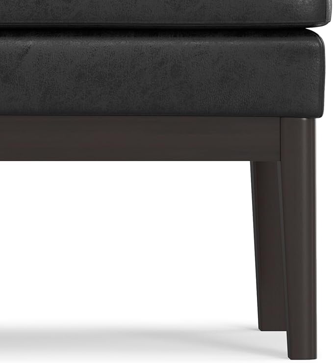 SIMPLIHOME Carlson 45-inch Wide Vegan Faux Leather Ottoman Bench in Distressed Black with Solid Wood Frame for Living Room, Entryway, or Bedroom