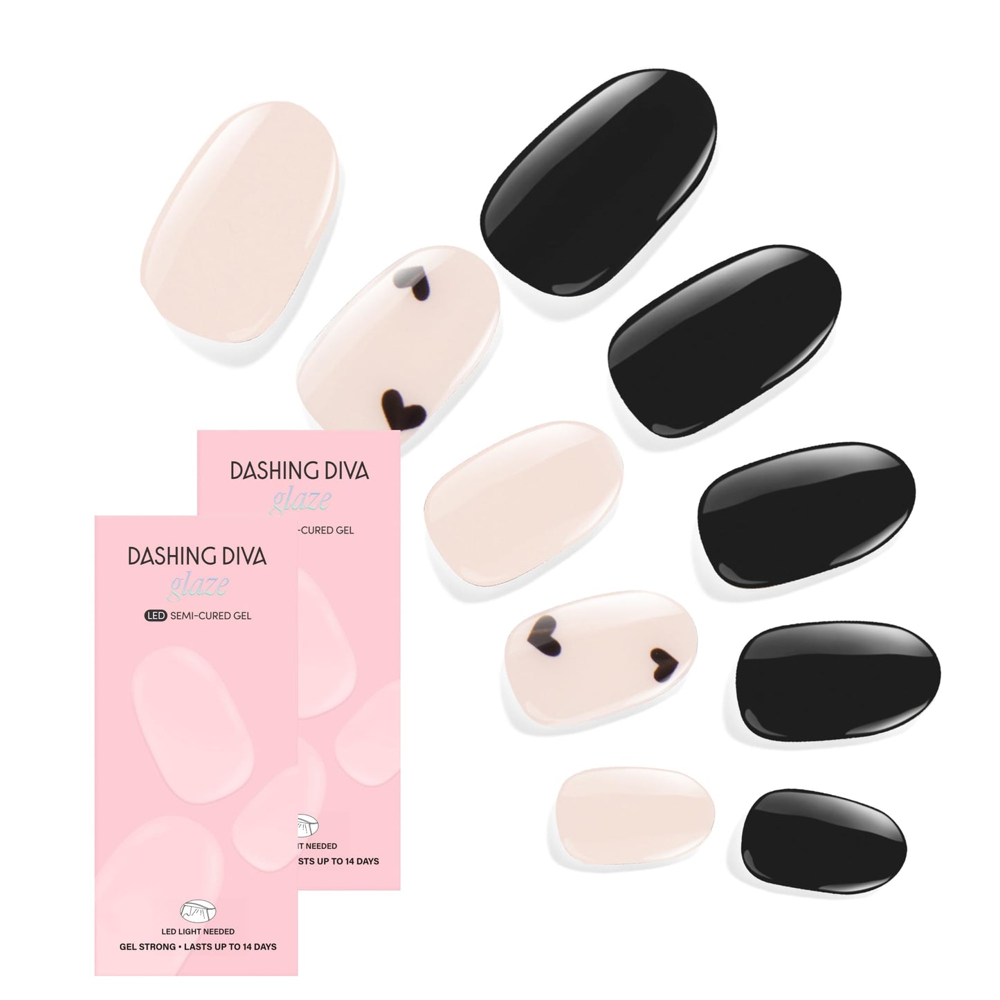 Dashing Diva Glaze Nail Strip Duo - Black Out Collection - Real Black & C'est La Mani - Long Lasting, Chip Resistant, Semi-Cured Gel Nail Strips - Contains 2 Colors