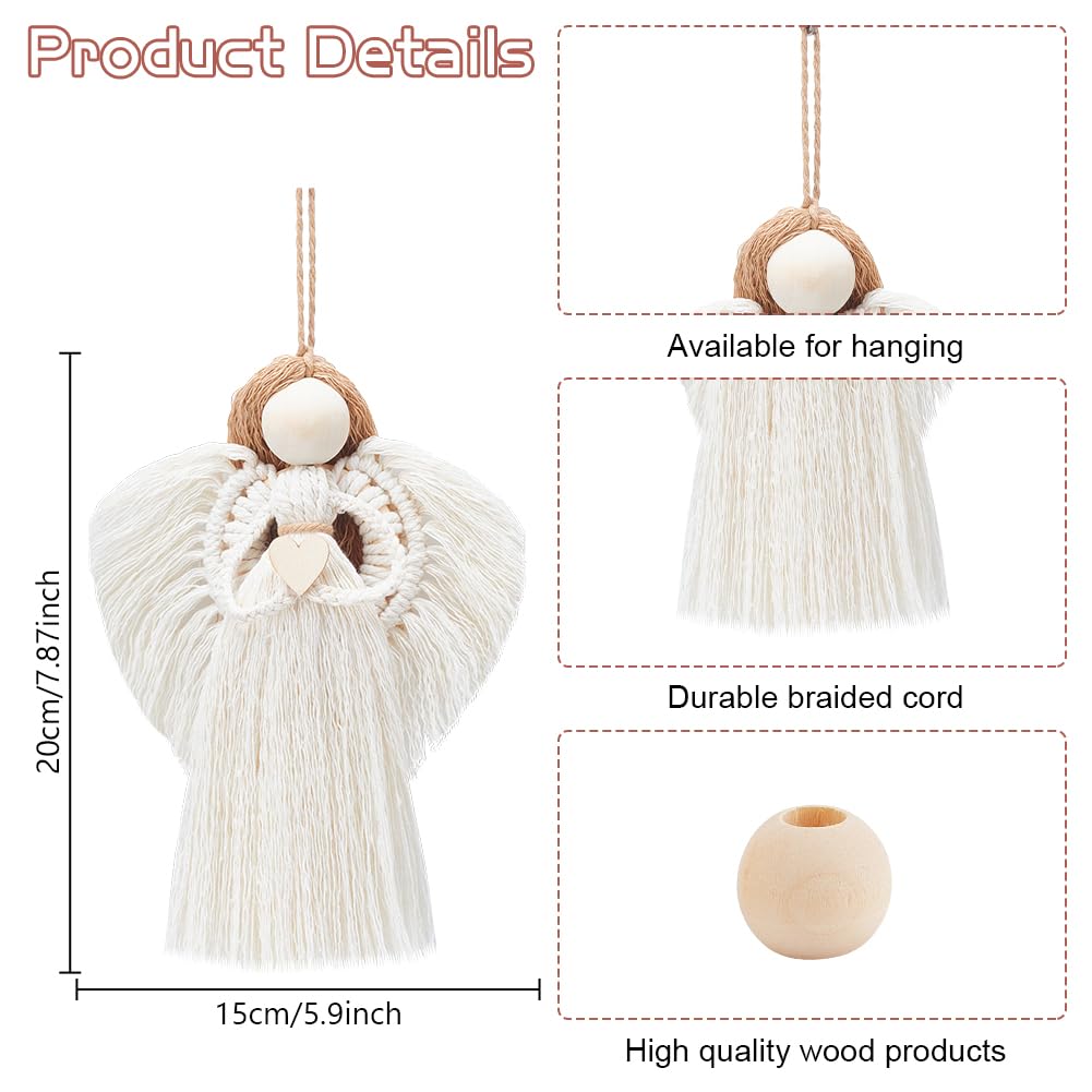 FREEBLOSS 4 Set Beginners Macrame Kit DIY Macrame Angel Kit DIY Macrame Kit for Beginners with Instructions Boho Angel Decor Adults Craft Kit for Adults Christmas Gift