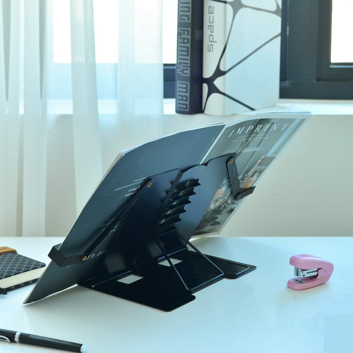 Citmage Desk Book Stand Document Holder Heavy Duty Metal Reading Stand Black for Book Magazine Menu iPad Music Score Speech Draft with 6 Adjustable Positions (Upgrade Edition)